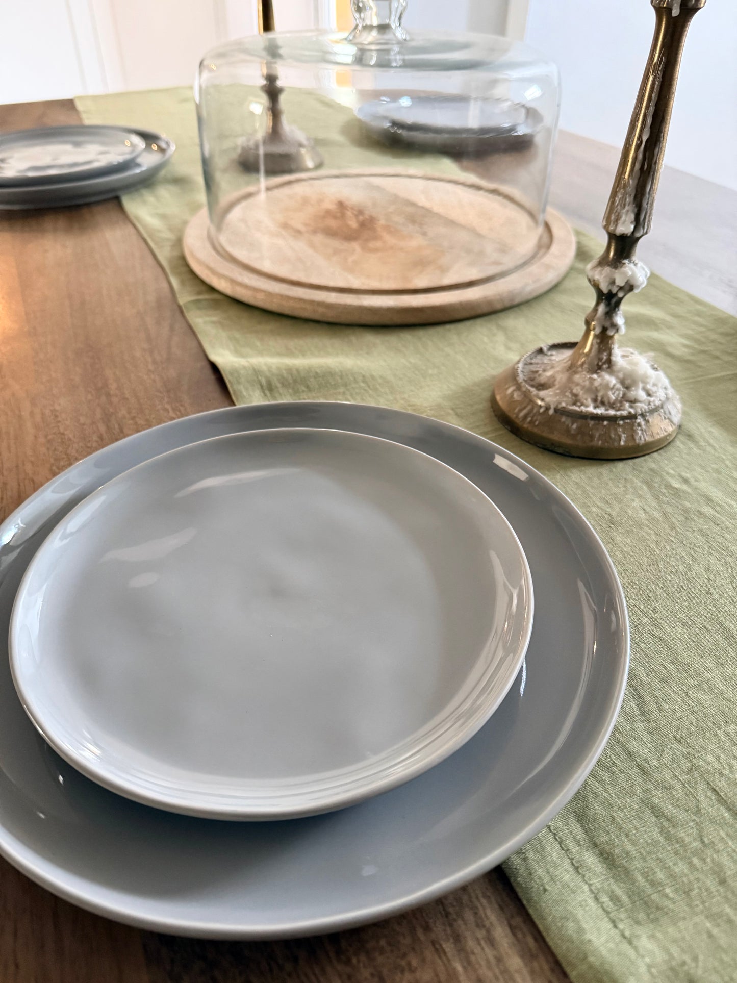 Olive Green Linen Table Runner