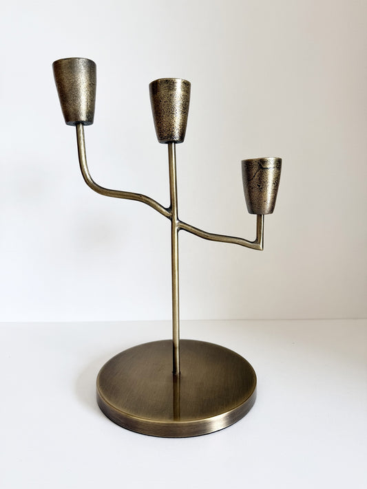 Antique Brass 3 Arm Candlestick Holder