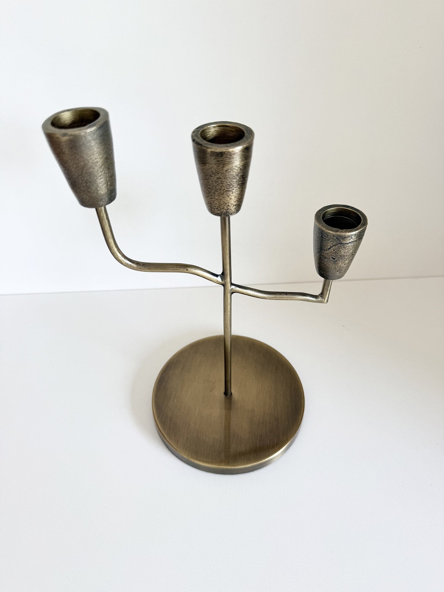 Antique Brass 3 Arm Candlestick Holder