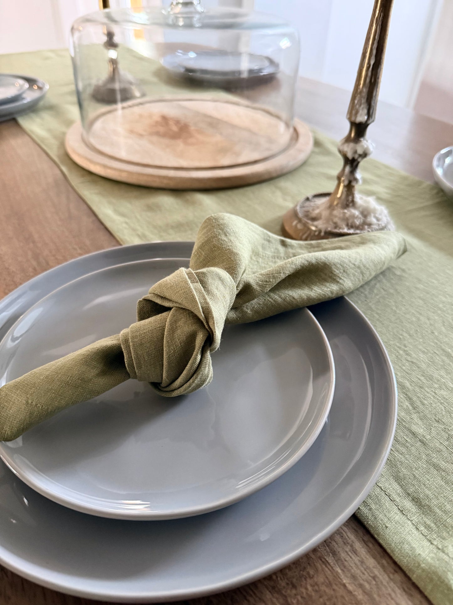 Olive Green Linen Table Runner